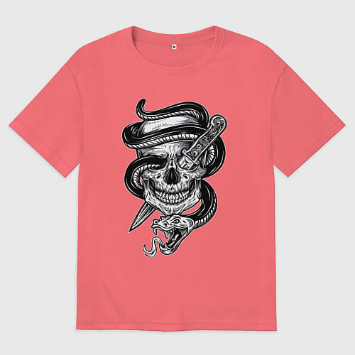 Мужская футболка оверсайз Snake skull / Коралловый – фото 1