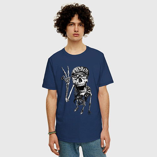 Мужская футболка оверсайз Skeleton dude / Тёмно-синий – фото 3