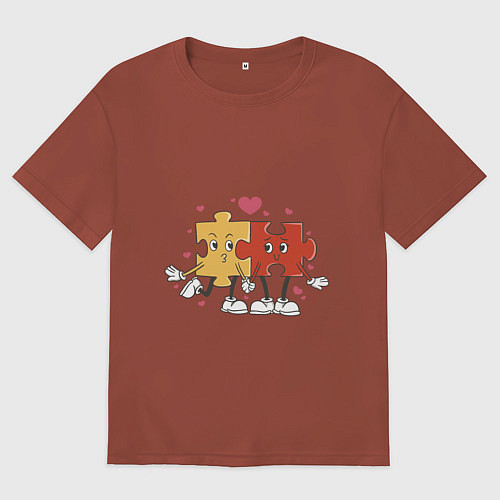 Мужская футболка оверсайз Влюбленная пара - пазлы / Кирпичный – фото 1