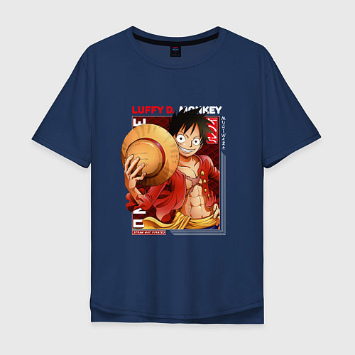 Мужская футболка оверсайз Ван-Пис One Piece, Луффи Мугивара / Тёмно-синий – фото 1