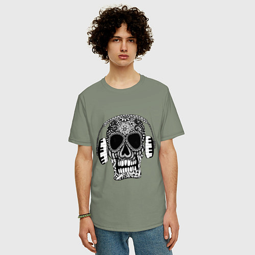 Мужская футболка оверсайз Musical skull / Авокадо – фото 3