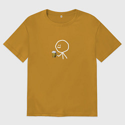 Футболка оверсайз мужская Человечек с пивом для двоих, цвет: горчичный