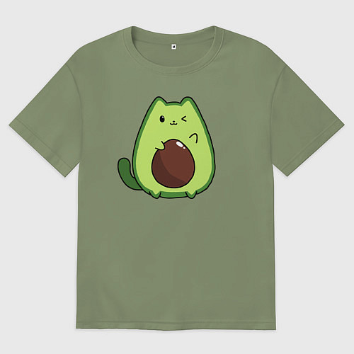 Мужская футболка оверсайз Avo cat o подмигивает / Авокадо – фото 1
