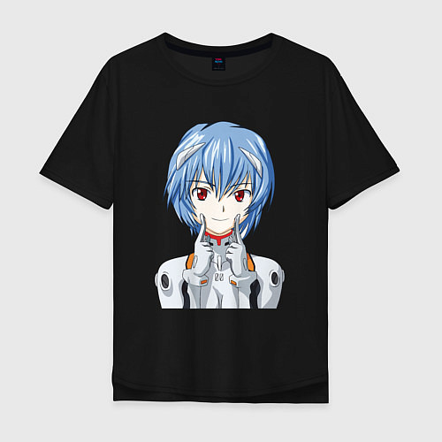 Мужская футболка оверсайз Neon Genesis Evangelion Рей / Черный – фото 1