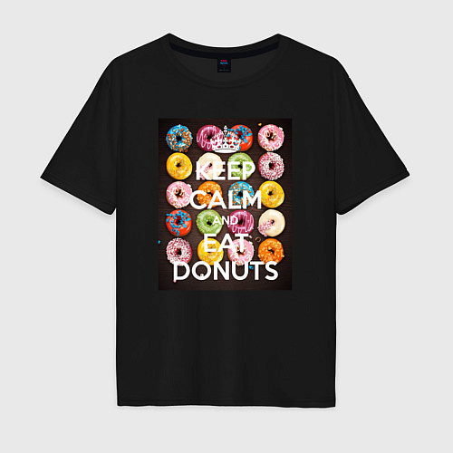 Мужская футболка оверсайз Keep Calm And Eat Donuts / Черный – фото 1