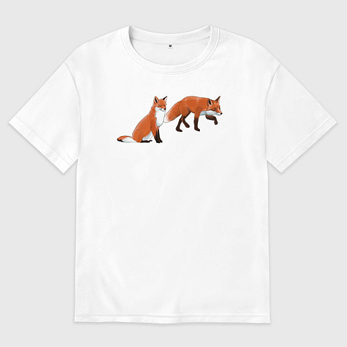 Мужская футболка оверсайз Акварельные лисы пара / Белый – фото 1