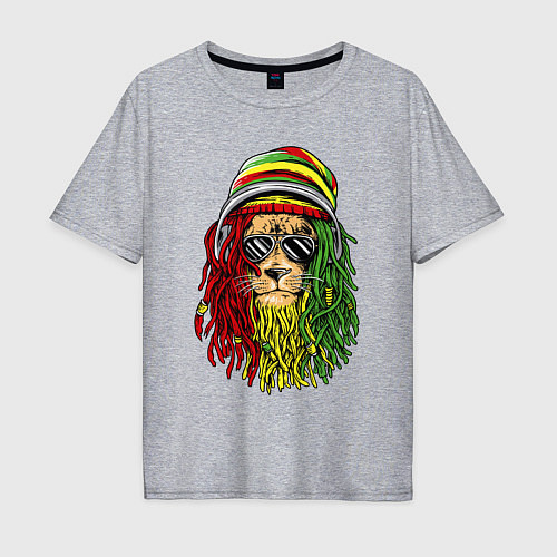 Мужская футболка оверсайз Rasta lioN / Меланж – фото 1