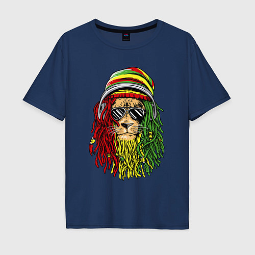 Мужская футболка оверсайз Rasta lioN / Тёмно-синий – фото 1