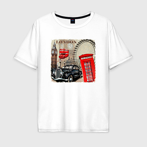 Мужская футболка оверсайз Лондон в стиле ретро / Белый – фото 1