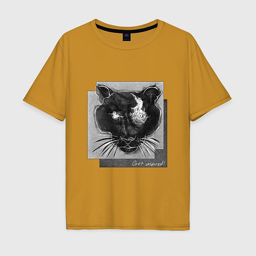 Мужская футболка оверсайз Коллекция Get inspired! Большая кошка Абстракция f / Горчичный – фото 1