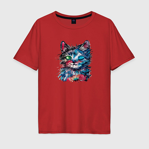 Мужская футболка оверсайз Космический кот Space cat / Красный – фото 1