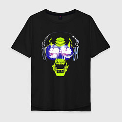 Мужская футболка оверсайз Neon skull - music lover