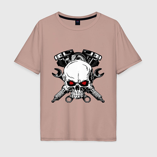 Мужская футболка оверсайз Moto skull / Пыльно-розовый – фото 1