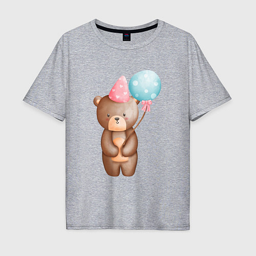Мужская футболка оверсайз Медвежонок с шариками День Рождения / Меланж – фото 1