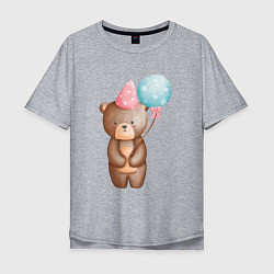 Мужская футболка оверсайз Медвежонок с шариками День Рождения