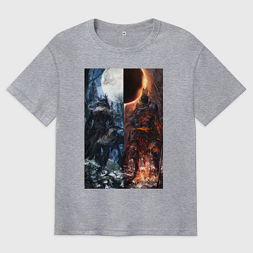Мужская футболка оверсайз Dark Souls x Bloodborne Дарк Соулс / Меланж – фото 1