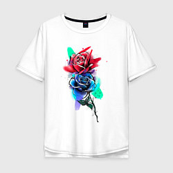 Мужская футболка оверсайз Красная и синяя розы