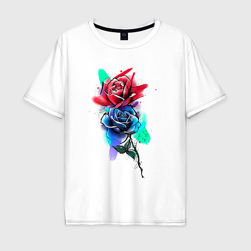 Мужская футболка оверсайз Красная и синяя розы / Белый – фото 1