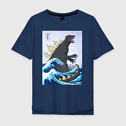 Футболка оверсайз мужская Godzilla in The Waves Eastern, цвет: тёмно-синий