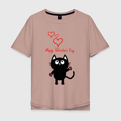 Мужская футболка оверсайз Cat and Valentines Day
