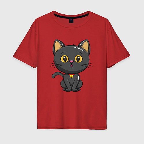 Мужская футболка оверсайз Черный маленький котенок / Красный – фото 1