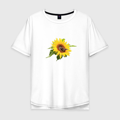 Мужская футболка оверсайз Бабочка на цветке подсолнуха / Белый – фото 1
