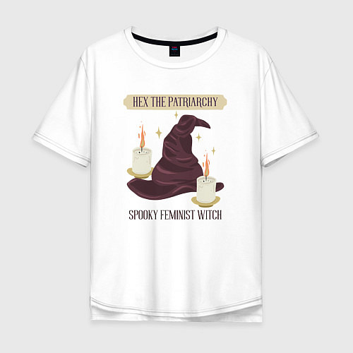 Мужская футболка оверсайз Spooky feminist witch / Белый – фото 1
