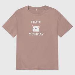 Мужская футболка оверсайз I hate monday текст с котом