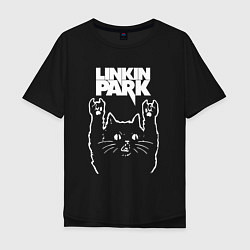 Футболка оверсайз мужская Linkin Park, Линкин Парк, Рок кот, цвет: черный