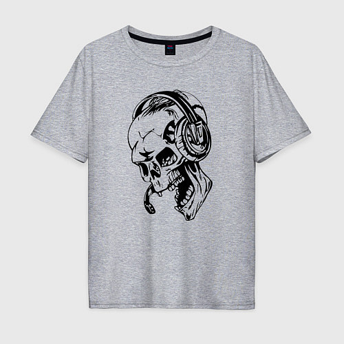 Мужская футболка оверсайз Cool skull & microphone / Меланж – фото 1