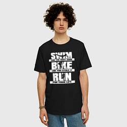 Футболка оверсайз мужская Плавай, езди на велосипеде, бегай, цвет: черный — фото 2