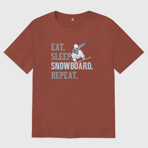Мужская футболка оверсайз Ешь Спи Сноуборд Повторить / Кирпичный – фото 1