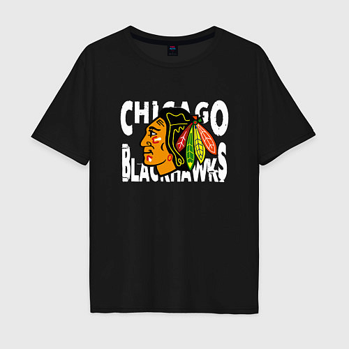 Мужская футболка оверсайз Чикаго Блэкхокс, Chicago Blackhawks / Черный – фото 1