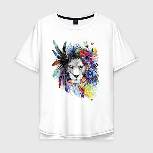 Мужская футболка оверсайз Color lion! / Белый – фото 1
