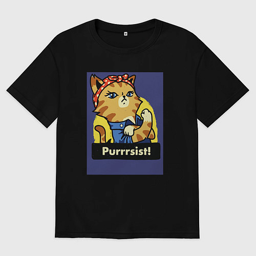 Мужская футболка оверсайз Котяшка 00002 / Черный – фото 1