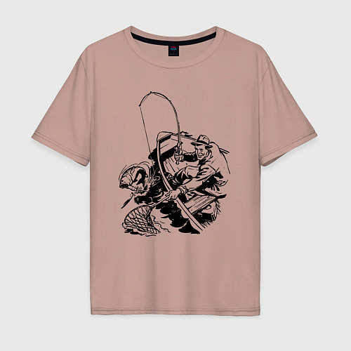 Мужская футболка оверсайз Ловля окуня / Пыльно-розовый – фото 1