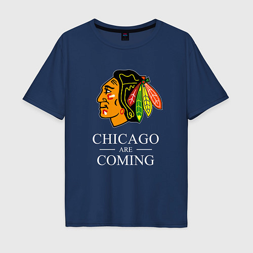 Мужская футболка оверсайз Chicago are coming, Чикаго Блэкхокс, Chicago Black / Тёмно-синий – фото 1