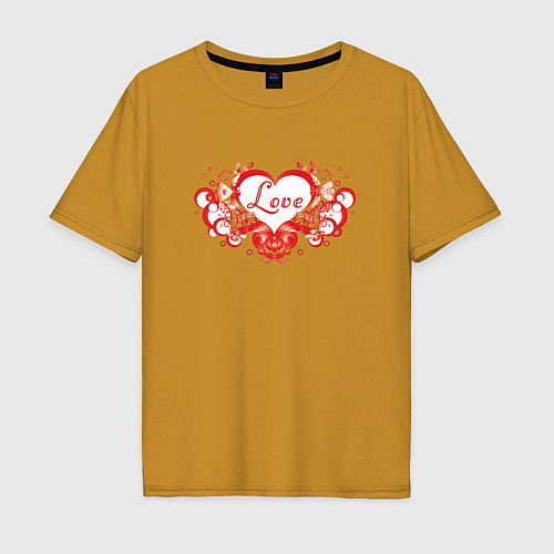 Мужская футболка оверсайз Любовное Сердце Love / Горчичный – фото 1