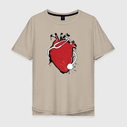 Мужская футболка оверсайз Фонендоскоп обвивает сердце
