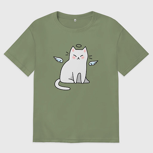 Мужская футболка оверсайз КОТИК АНГЕЛ CAT ANGEL / Авокадо – фото 1