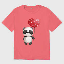Футболка оверсайз мужская Панда с шариком в виде сердца, цвет: коралловый