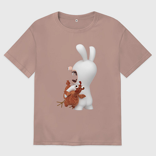Мужская футболка оверсайз Бешеный кролик и курица / Пыльно-розовый – фото 1