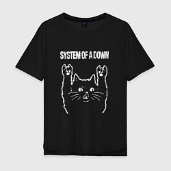 Футболка оверсайз мужская System of a Down Рок кот, цвет: черный