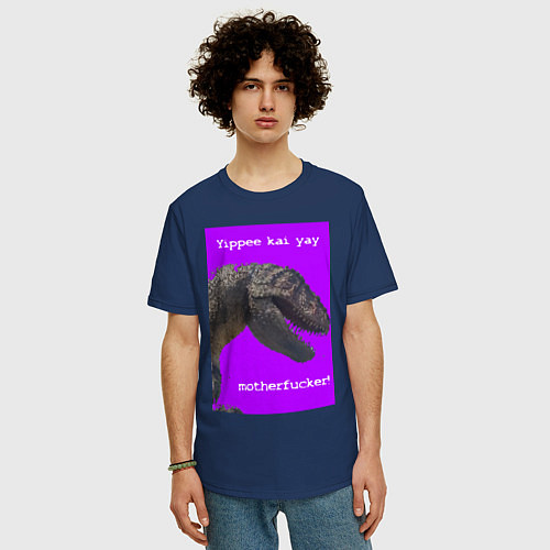 Мужская футболка оверсайз Суровый динозавр / Тёмно-синий – фото 3