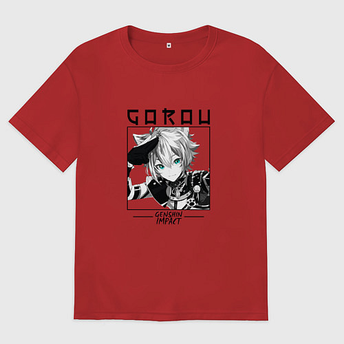 Мужская футболка оверсайз Горо Собачий воин, Genshin Impact / Красный – фото 1