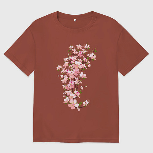 Мужская футболка оверсайз Весна Цветущая сакура Japan / Кирпичный – фото 1