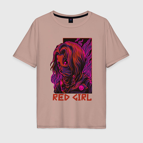 Мужская футболка оверсайз Красная девушка в маске / Пыльно-розовый – фото 1