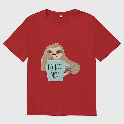 Мужская футболка оверсайз Ленивец с кофе / Красный – фото 1