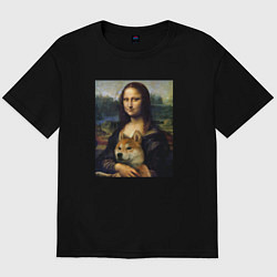 Мужская футболка оверсайз Shiba Inu Mona Lisa