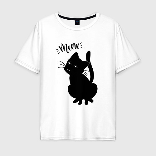 Мужская футболка оверсайз Кошка Луна Meow / Белый – фото 1